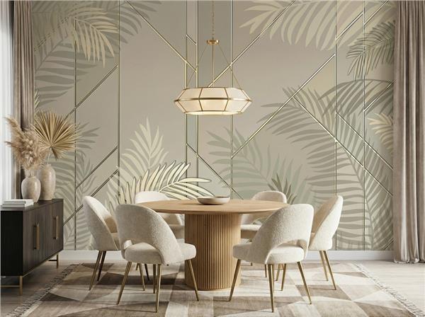 Gold Palmiye Yapraklar Art Deco Duvar Kağıdı